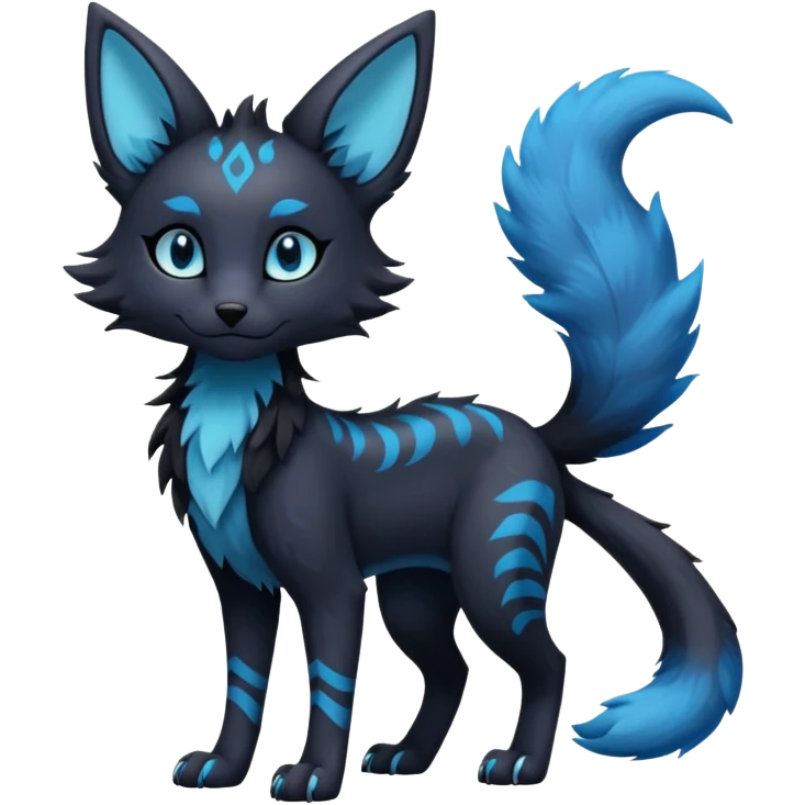 Kawaii dark edgy gloomy dusky dull-colored fantasy ethereal feline-vernid-sergal-umbreon-fursona animal creature with a tufted tail full body with intricate markings  emoji