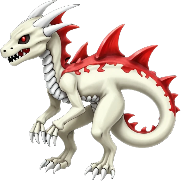 Shiny White Evil Glowing Eldritch Skeletal Creepy Edgy Badass Cool Marowak-Boneknapper-Salandit-Duskull-Darkdramon-fusion with bloody red markings emoji