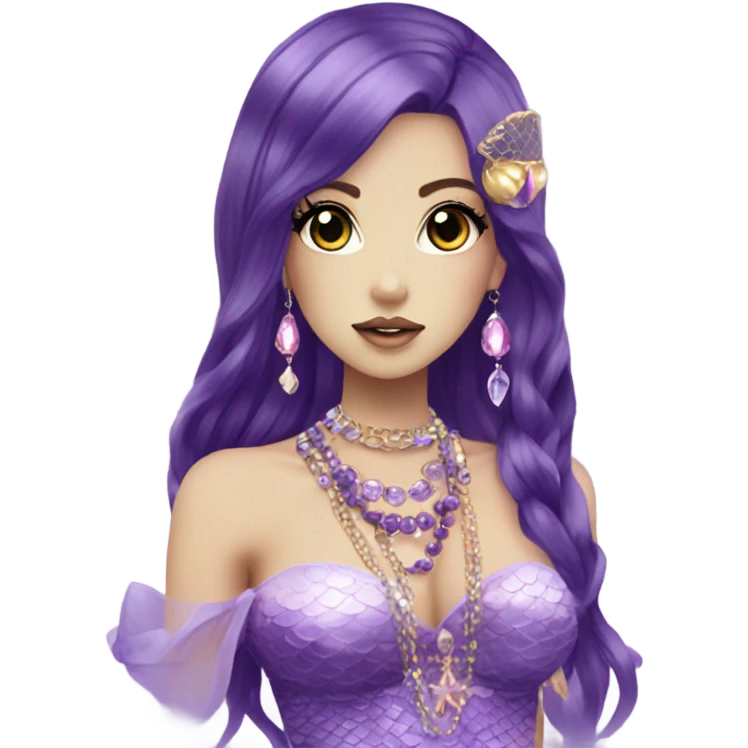 mermaid hime gyaru girl, dark purple hair, jewerly emoji