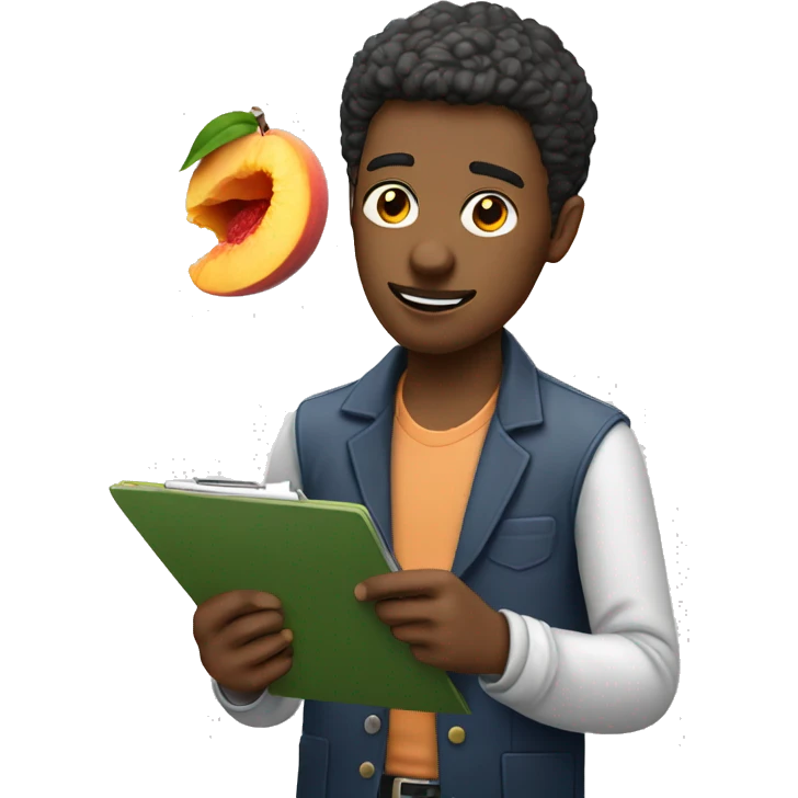 guy eating a peach and holding a clipboard emoji