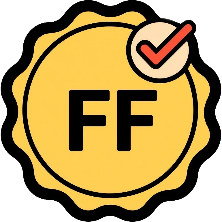 A badge with FF and a verification checkmark symbol emoji