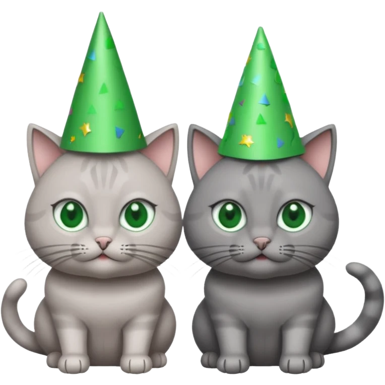 Two grey cats in the disco with green eyes emoji