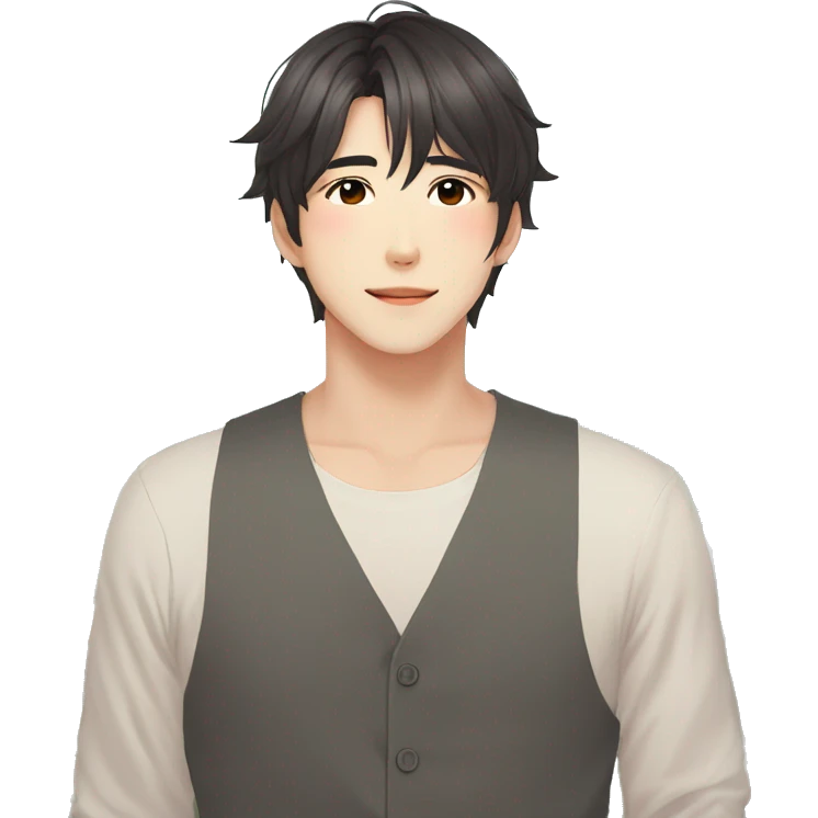 Gorgeous romantic Asian anime gentle man with blushing face aesthetic trending style outside emoji