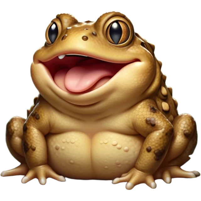 Cinematic Cute Yawning Toad Portrait Emoji, Head tilted slightly with a dramatic, wide-open yawn, showcasing a stout, textured body with drooping, warty features and sleepy, half-closed eyes, Simplified yet irresistibly adorable features, highly detailed, glowing with a soft, cozy woodland glow, high shine, relaxed yet expressive, stylized with a dash of whimsical amphibian charm, soft glowing outline, capturing the essence of a drowsy yet affectionate toad that appears ready to stretch out for a nap! emoji