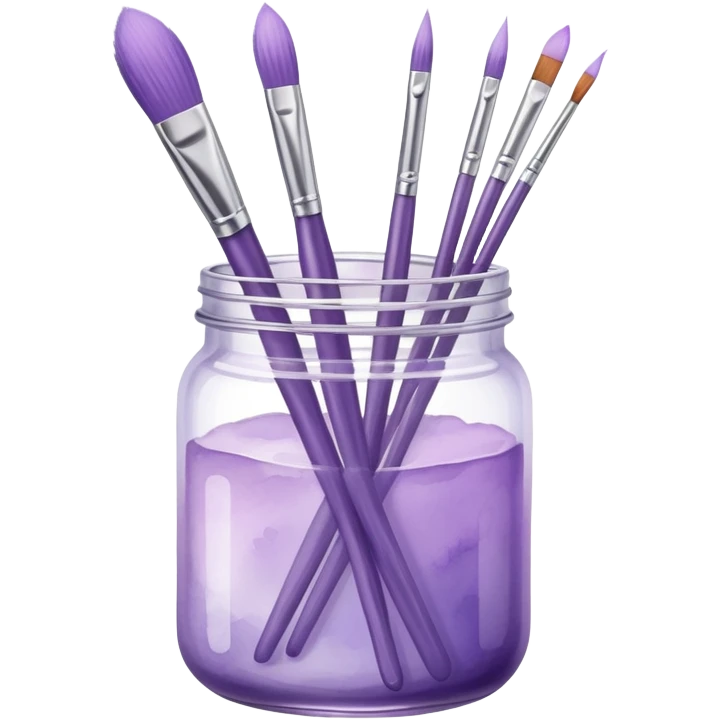 Watercolor set of light purple brushes in a jar emoji