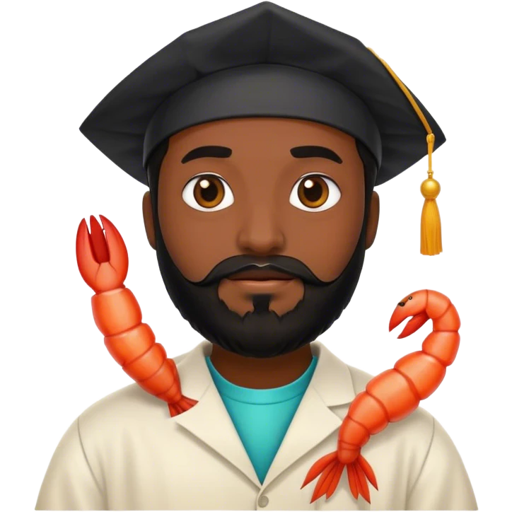 phd graduate with black beard but is the shrimp emoji emoji