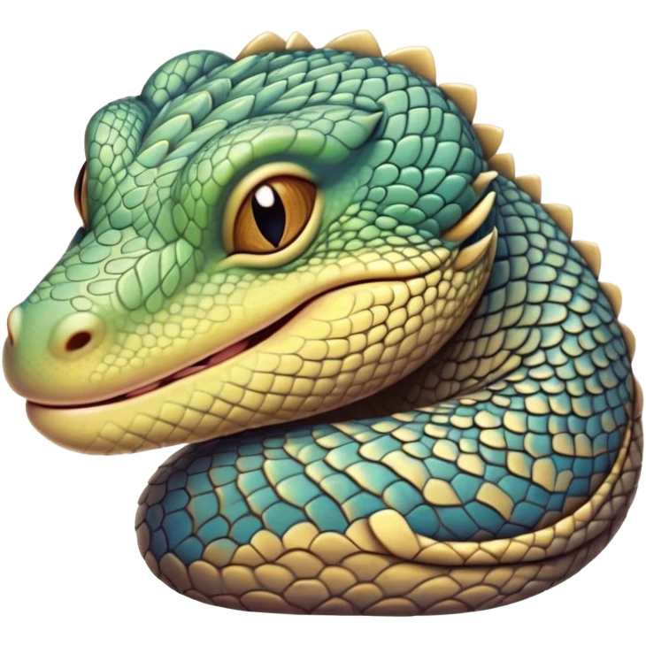 Meme-Worthy cute Sleeping Monitor Lizard Portrait Emoji, Head resting peacefully with a contented smile, showcasing intricately patterned scales and eyes gently closed in serene slumber, Simplified yet comically adorable features, highly detailed, glowing with a soft, drowsy earthy light, high shine, relaxed and utterly lovable, stylized with an air of playful laziness, bright and heartwarming, soft glowing outline, capturing the essence of a sleeping reptilian guardian that feels destined to become the next viral icon of adorable rest! emoji