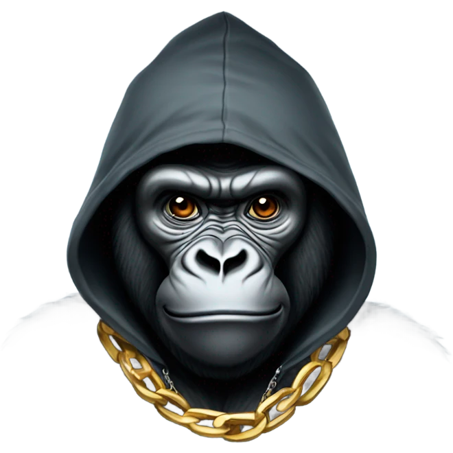 Gorilla wearing a hoodie with a world gold chain emoji