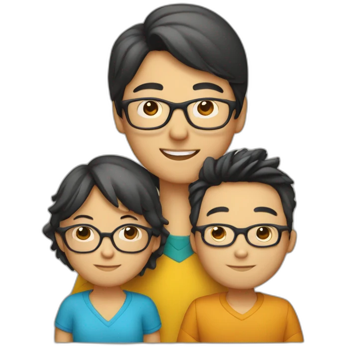 Familia hombre con gafas, mujer china y niño emoji