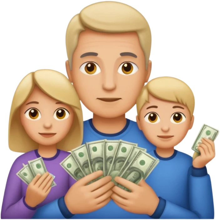 A caring parent counting money with family icons emoji emoji