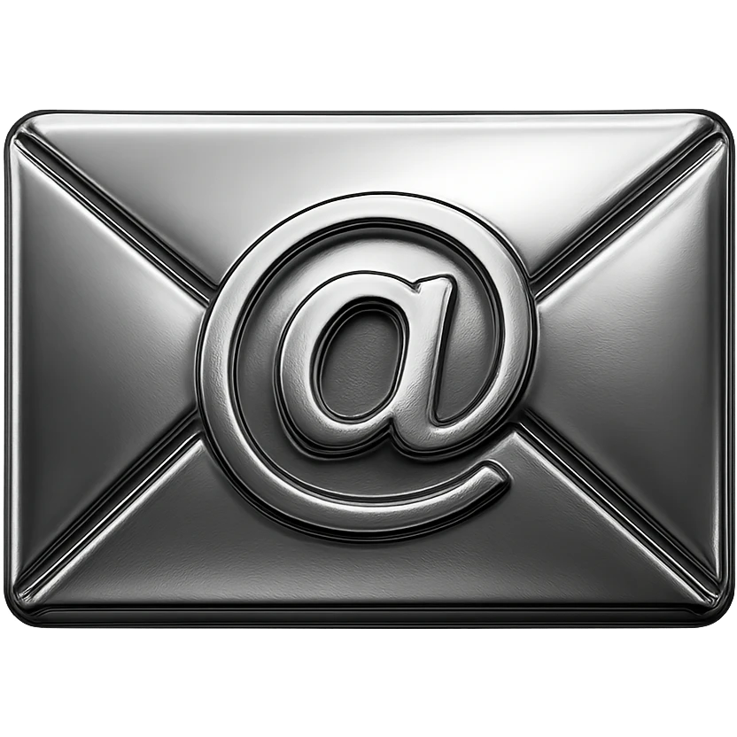 classic envelope, all chrome, with an email symbol in the middle, highly reflective, chrome style emoji