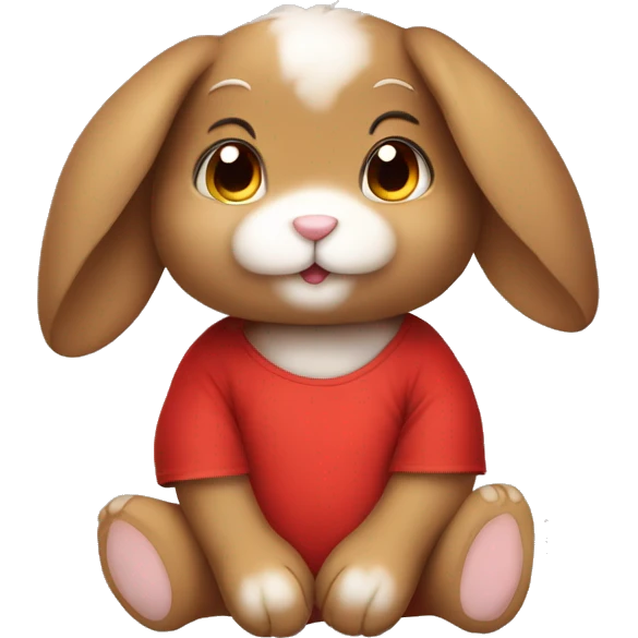 Cute feminine Fluffy brown rabbit teddy wearing red tshirt sitting floppy ears emoji