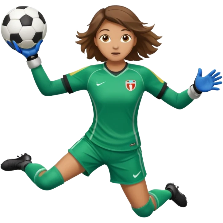 make a girl goalie diving through the air with one soccer ball in her hands emoji