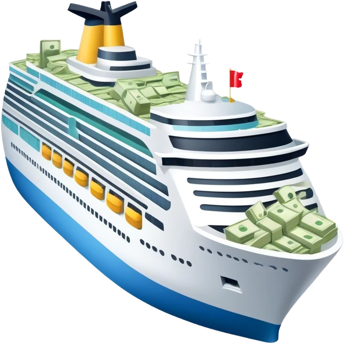 Cruise ship covered in money emoji