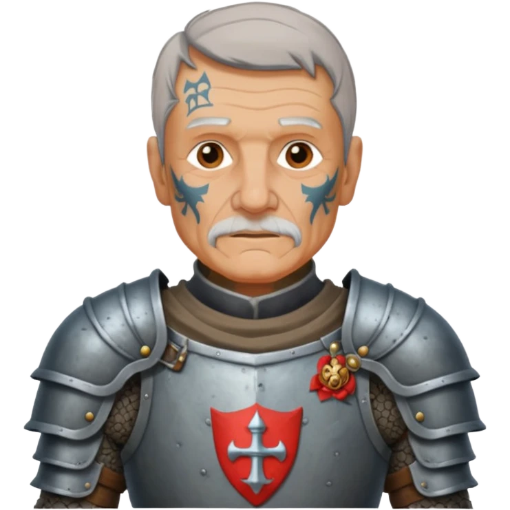 elderly tattooed knight, tattooed shoulder emoji