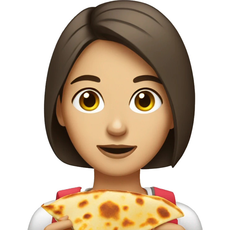 Brunette girl with short hair eating quesadilla emoji