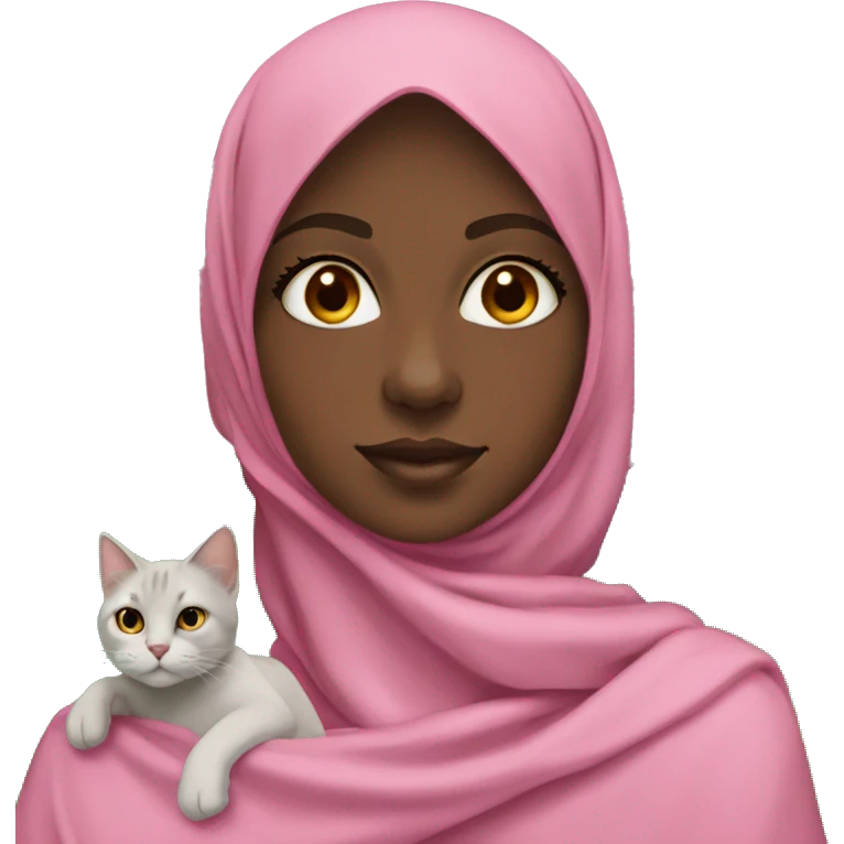 Black girl wearing pink hijab holding a cat and sudan flag🇸🇩  emoji