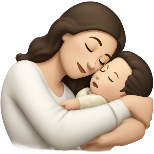 A white-skinned mom darkbrown hair and white-skinned darkbrown hair baby sleeping   emoji