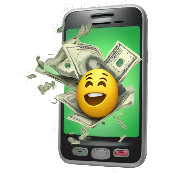 phone with money bursting out of the screen emoji