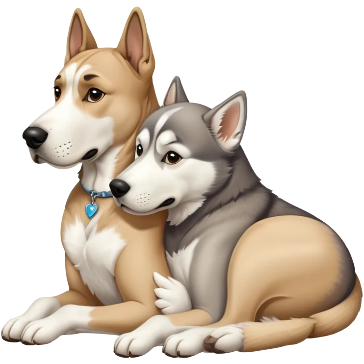 tan Great Dane cuddling a husky, realistic  emoji