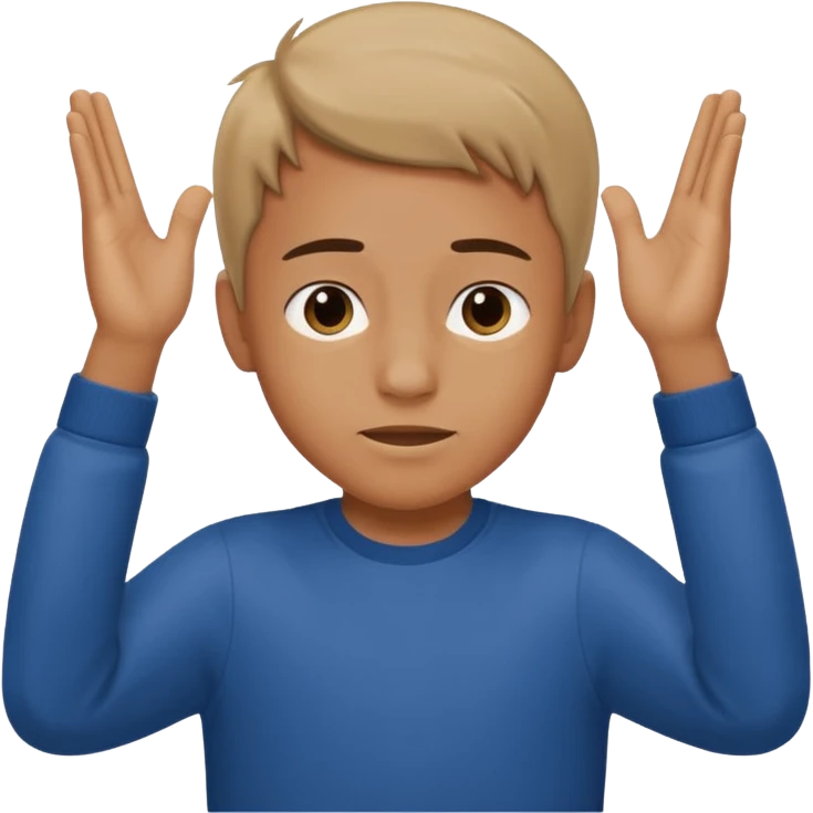so i want to show a context sentence "what do you think"
a boy with both hand up and tilt head , showing i dont you emoji
