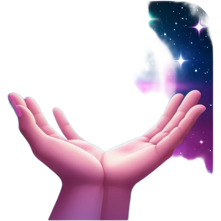 White pov hand emerging from stardust, holding a prism portal revealing floating products in a galaxy nebula, prism glows with cosmic magenta (#FF00FF) and celestial teal (#00CED1), starry depth-of-field, mystical luxury vibe emoji