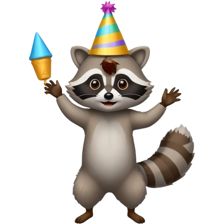 a full body raccoon celebrating / dancing  emoji