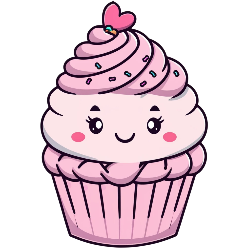 pastel pink cupcake with cute face and sprinkles emoji