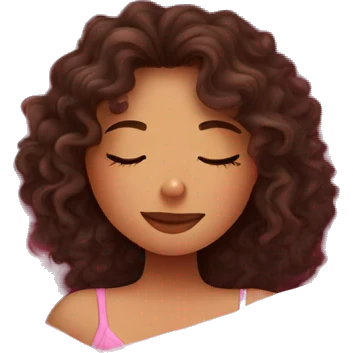 curly brunette girl sleeping in pink sheets emoji