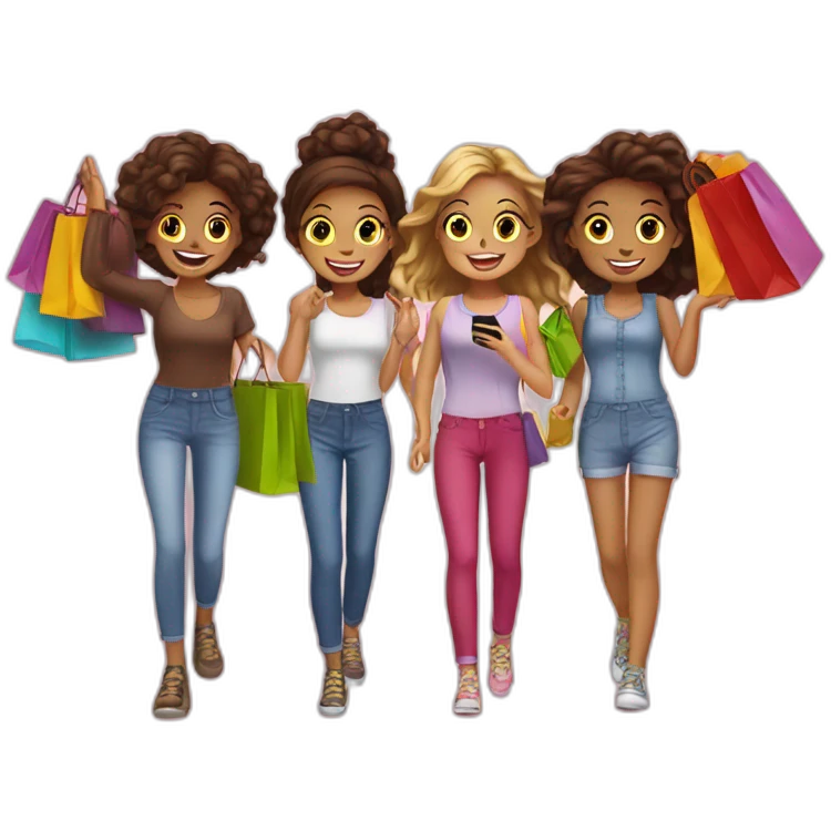 5 girls en shopping emoji