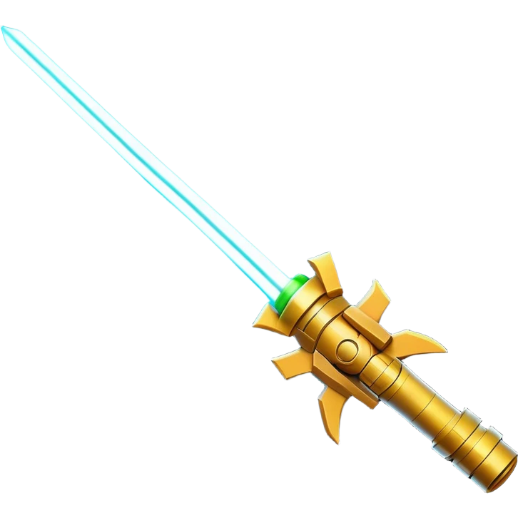 Clash of Clans aesthetic: Cinematic heroic Star Wars light sabre Emoji, rendered in a 3D vector-style similar to standard emojis with minimal shading and bold, simplified shapes. A compact, vibrant energy blade with a neon-hued, glowing edge . Stylized with a touch of interstellar elegance and a soft glowing outline, capturing the essence of a legendary energy blade with a friendly, playful manner! emoji