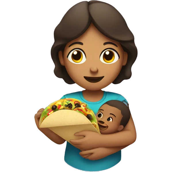 A mother feeding a baby a taco emoji