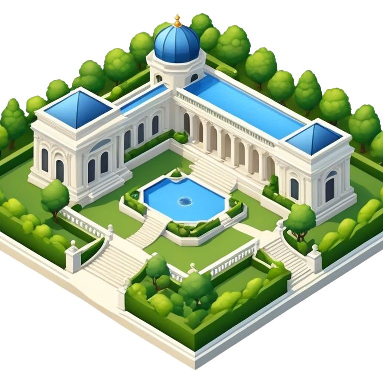 luxury palatial gardens, isometric exterior view emoji