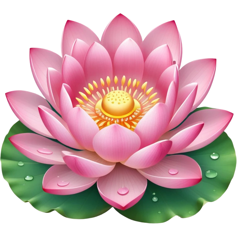Beautiful pink lotus flower with delicate petals and round lotus leaf emoji