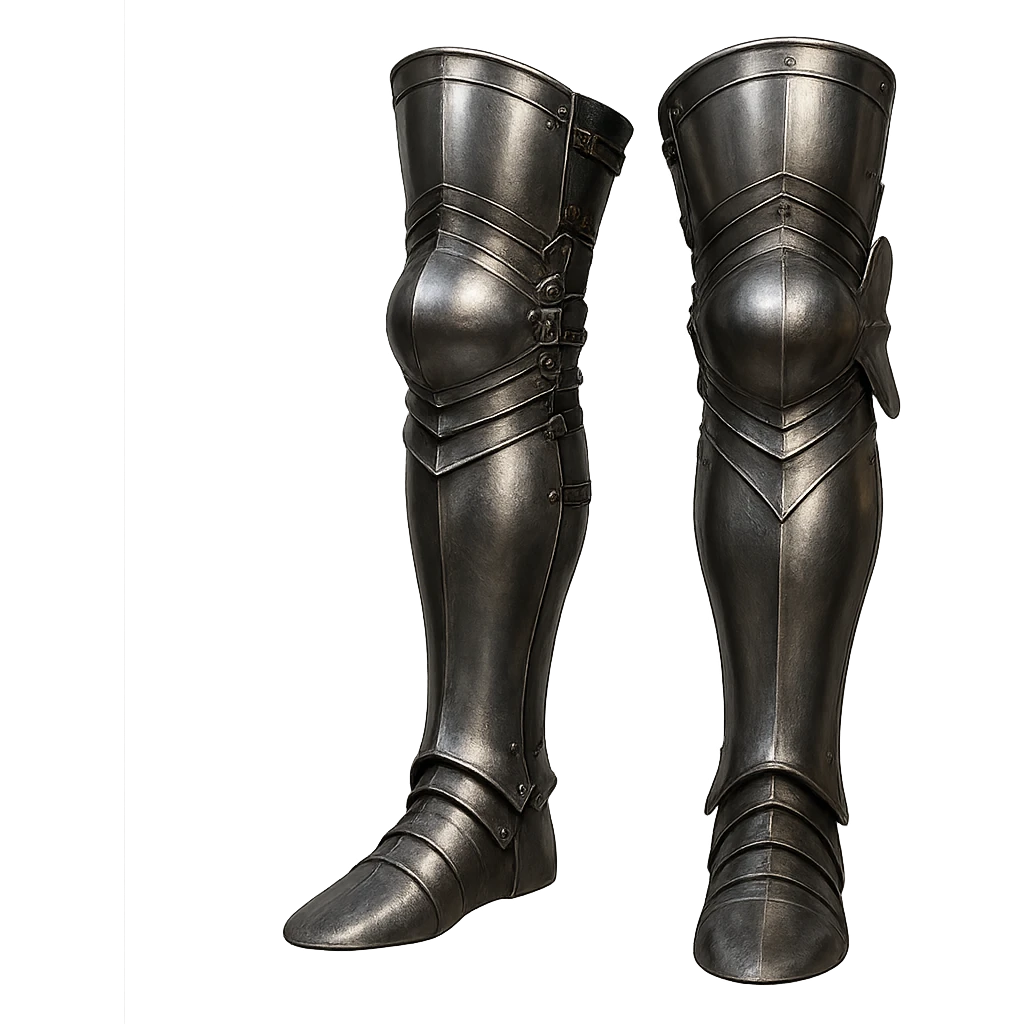 highly detailed realistic steel platelegs leg armor, metallic shine, medieval fantasy style, no shoes, no sabatons, no boots, leg armor ending with a clean edge at the bottom emoji