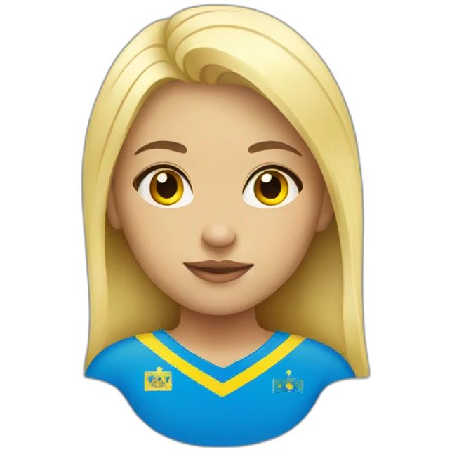 blond girl with Ukraine flag on cheeks emoji