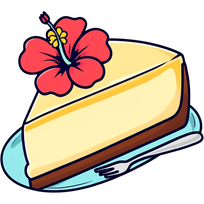 A piece of cheesecake with a hibiscus flower on top emoji