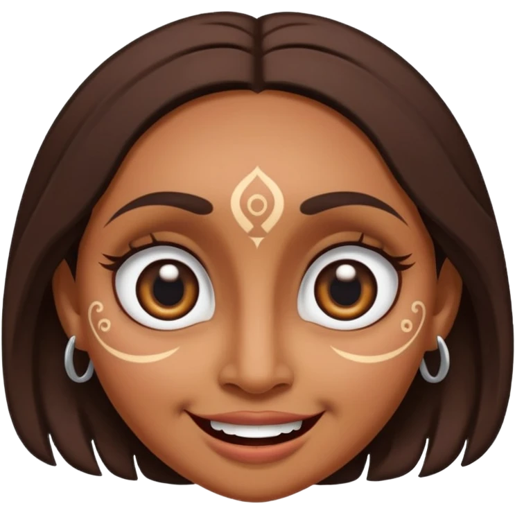brown Maori female face doing a female pukana, big eyes and upside down smile emoji