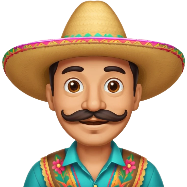 funny Mexican character with a big mustache and sombrero, smiling emoji