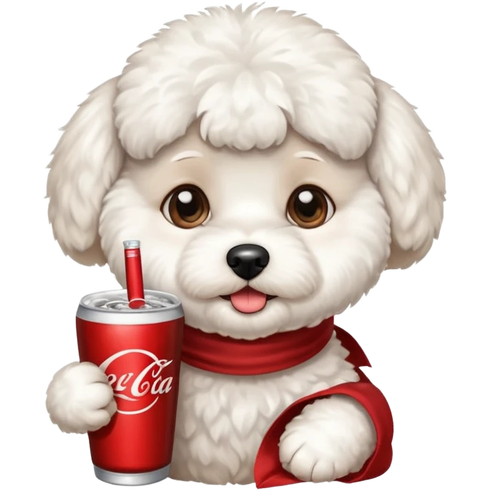 A cute bichon drinking cola emoji