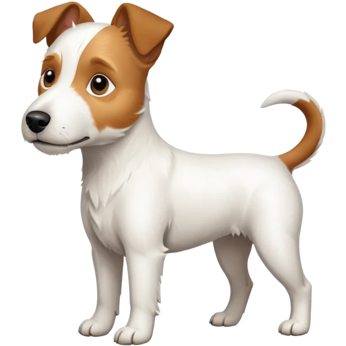 a full body large white parson russell terrier looking dog the size of a kelpie with light brown ears and a light brown patch on one eye and a large snout emoji