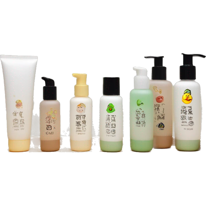 korean skincare bottles standing on wooden bathroom tray emoji
