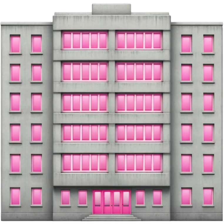 Soviet-style concrete apartment block with many normal windows and a single pink illuminated window emoji