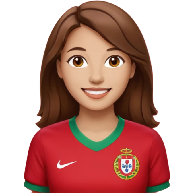 Une femme brune cheveux un peu long et qui a un maillot du portugal emoji