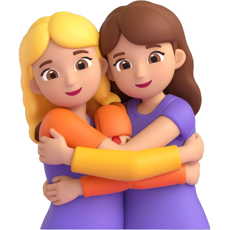 two girls hugging, 3D emoji style emoji