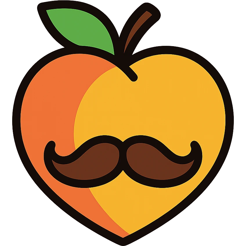A peach with a mustache, without eyes emoji