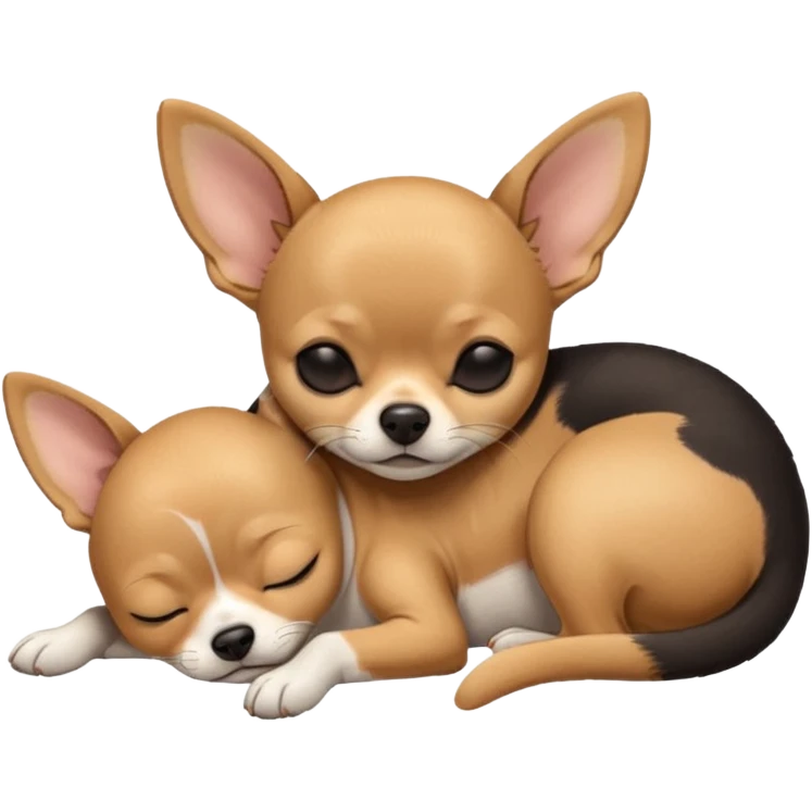 A high-resolution photo-realistic digital illustration of a cute mainly  black and tan chihuahua with eyes closed shut sleeping lazily on the ground emoji