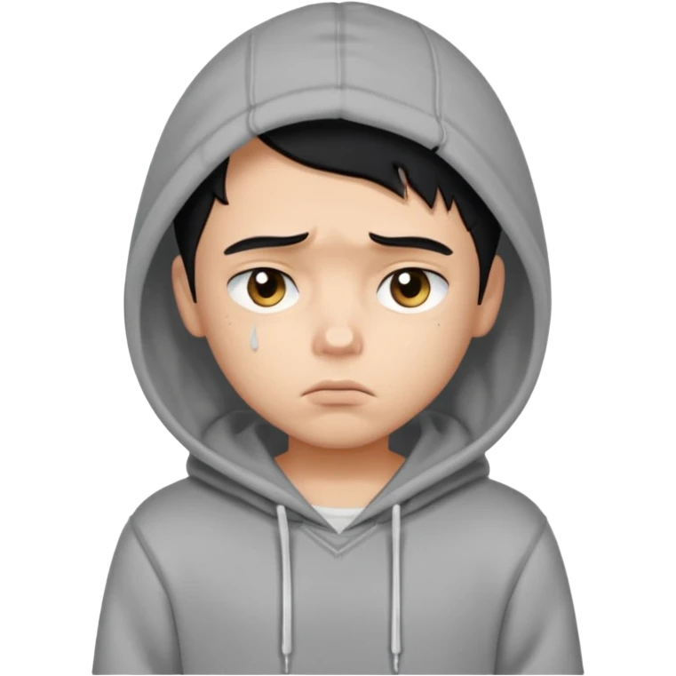 a pretty bratz boy with black hair and a grey hoodie looking sad emoji