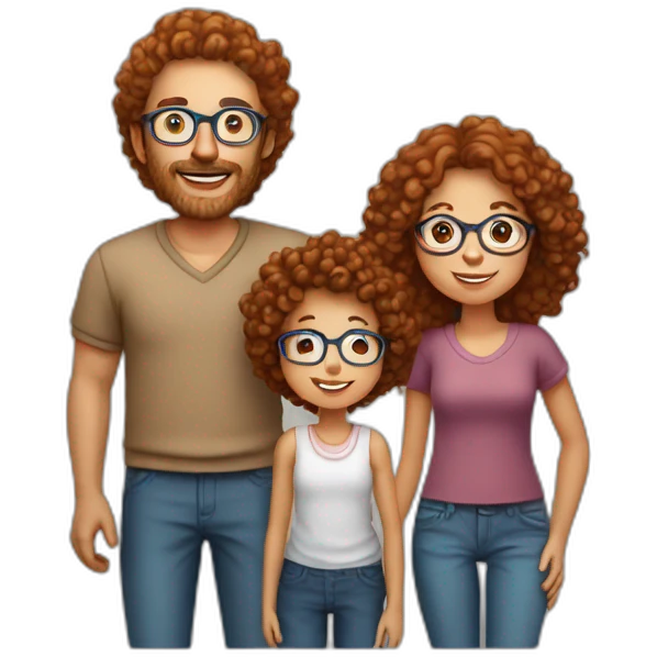 family of four father with gray hair mother with red curly hair and blue glasses son with brown hair and little daughter with curly brown hair emoji