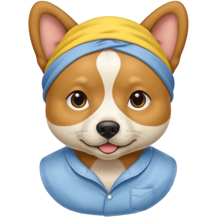 a dog with yellow sleep mask and wearing shirt emoji